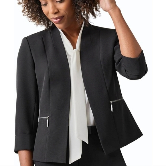 NEW‼️Kasper Black Blazer with Zipper Details 2P - Picture 1 of 9